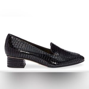 Sarah Flint Rosie Black Croc-Embossed Leather Low Block Heel Loafers